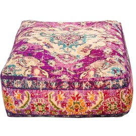 Mandala Life ART Large Floor Cushion Purple Large Ottoman Stool Luxury Stool with Handmade Room Decor Oriental Seating Corner Boho Pet Bed Marrakech Decoration 100% Cotton Unfilled 60 x 20 cm