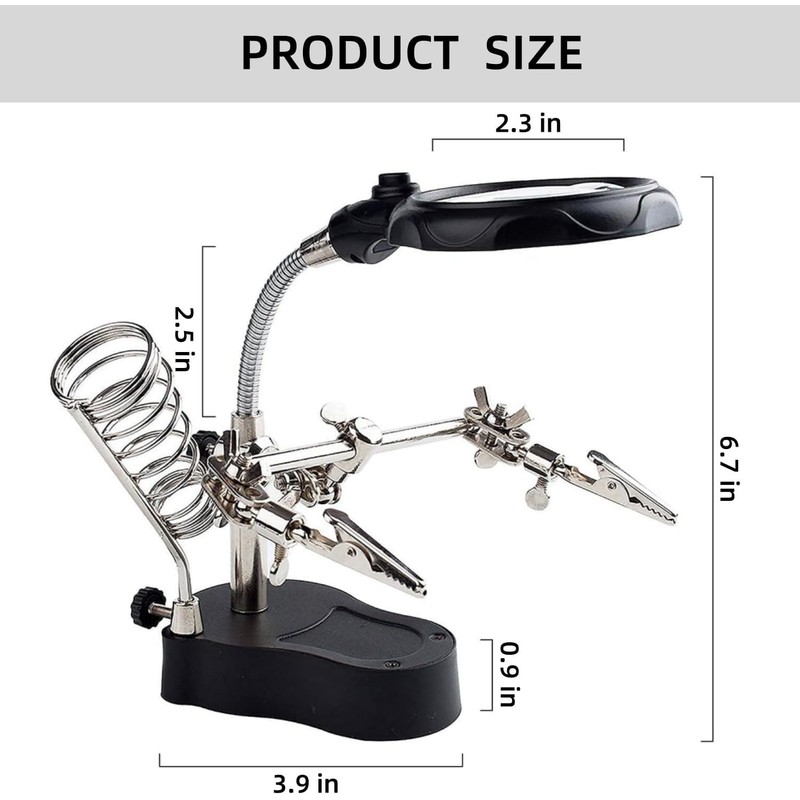LED Light Helping Hands Soldering Magnifier Station Professional 3.5X 12X
