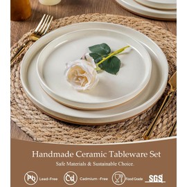 AmorArc Ceramic Dinnerware Set for 4 | Speckled Stoneware Plates and Bowls with unglazed terracotta | Scratch Resistant, Dishwasher & Microwave Safe Modern Dishes Sets- 12-Pcs