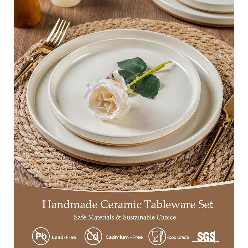 AmorArc Ceramic Dinnerware Set for 4 | Speckled Stoneware Plates