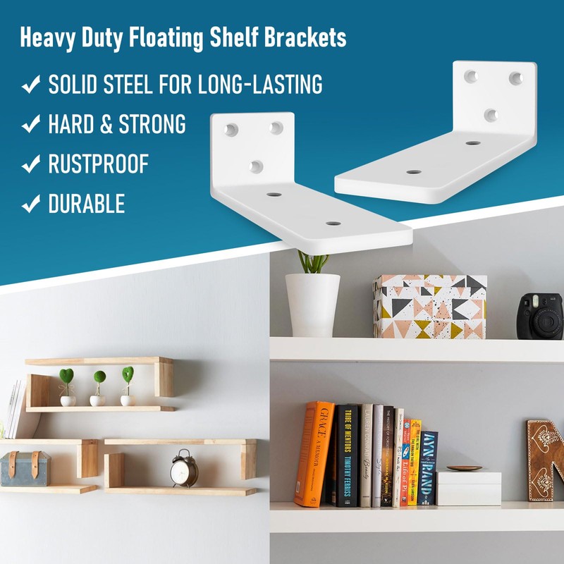 2 Pack Floating Shelf Brackets 8in, Heavy Duty Wall Mounted
