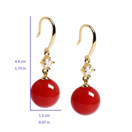 Dainty Agate Ball Dangle Earrings for Women Girls 14K Gold Plated Hypoallergenic Round CZ Crystal Drop Dangling Fish Hook Stud Earrings Fashion Birthday Wedding Holiday Jewelry Gifts (Red)