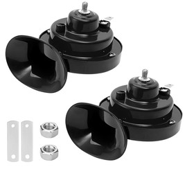 KHGUZ 2PCS Super Loud Train Horns, 12V Waterproof Car Air Electric Snail Double Horns, Vehicle Raging Sound & Dual-Tone Air Horn Replacement Kit, Universal for SUV, Sedan, Truck (Black)