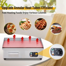 PioneerWorks 21" Commercial Electric Griddle With Temperature Control 122°F-572°F, 1600W Stainless Steel Electric Grill, Flat Top Countertop Griddle for Kitchen Restaurant, 110V 60HZ (No Plug)