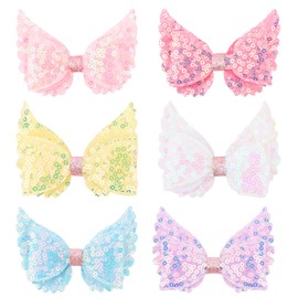 KEUKORZ Bow Hair Clips - 6Pcs Glitter Pink Snap Hair Double Bow Clips for Women - Cute Sequins Accessories for Daily Wear (6 Colors)