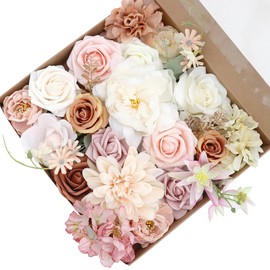 BeauFairy Artificial Flowers Bouquet Combo Box Set, Fake Flower with Stems, DIY Foam Silk Floral for Wedding Bouquet/Centerpieces, Outdoors Party Backdrop, Room/Table, and Garden/Pot Decor, 003