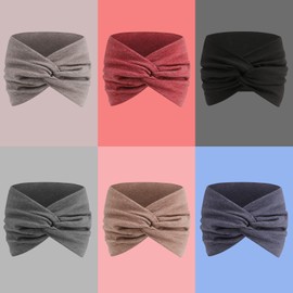 HAUHC Extra Wide Headbands for Women, 7'' Large Cotton Like Turban Knotted Bandana Head Bands for Women Non Slip, Boho Headbands for Women's Hair (6Pcs Dark Colors, Extra Large 7" Wide)