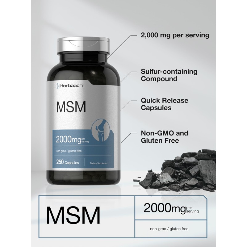 Horbäach MSM Supplement Capsules | 2000mg | 250 Count |