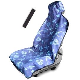 Waterproof Stain Resistant Towel Car Seat Cover，Universal Non-Slip for Car, Truck, SUV, Van Seat for Gym Workout,Swimming,Beach and Workout Outdoor ， Machine Washable (Conch Shells Starfish, 1 Pack)