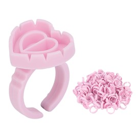 Pack of 100 Eyelash Glue Holders, Heart-Shaped Plastic Eyelash Glue Rings, Volume Eyelashes for Gropping False Eyelash Glue, Water Cup, Eyelash Extension, Fast