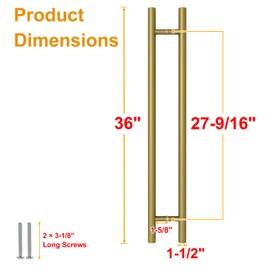 LVYIHAN Titanium Gold Round Barn Door Handles 12"/24"/36"/48"/59'', Pull Push Long French Door Handle Double Sided, Large Front Exterior Shower Door Pull Handles