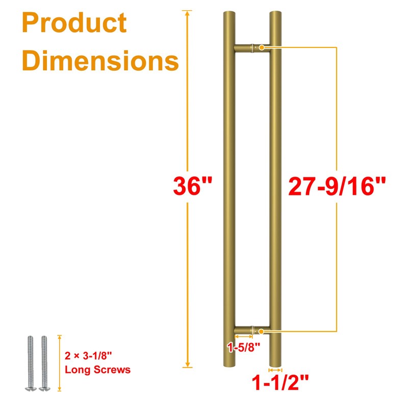LVYIHAN Titanium Gold Round Barn Door Handles 12"/24"/36"/48"/59'', Pull Push