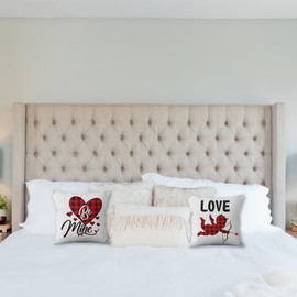 eBoutik - Set Of 4 Valentine's Day Square Cushion Covers - Romantic Slogan Tartan Covers, Great For Weddings, Engagments, Date Night