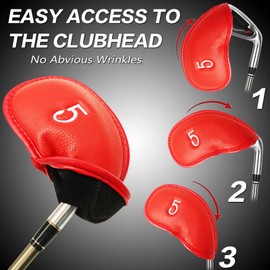 Golf Head Covers for Irons Synthetic Leather Value 11/12 Piece Set,Iron Club Headcover Lightweight Easy to Use Fit Main Iron Clubs Gift Set (Single-Side Red)