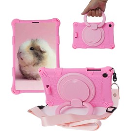 Sfulatdc Silicone Tablet Case with 360 Rotating Kickstand Handle/Shoulder Strap Pen Holder Stylus Pen Compatible with ALLDOCUBE iPlay 50 Mini Pro NFE 8.4 Inch Pink