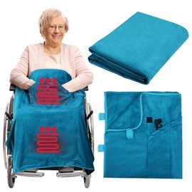 Hahafelt 12v Heated Flannel Wheelchair Blanket, Blue Portable Heated Throw for Elderly 2 Heating Zones, Camping Essentials, Elderly Gift
