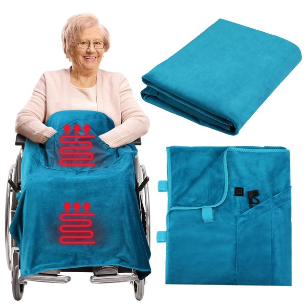 Hahafelt 12v Heated Flannel Wheelchair Blanket, Blue Portable Heated Throw