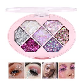 Hulyfw Colorful Glitter Eyeshadow Palette, 7 Colors Face & Body Glitter Gel, Sparkle Long Lasting Waterproof Quick Dry Professional Makeup Palette for Body, Face, Hair, Eye & Sparkling Eyeshadow 02