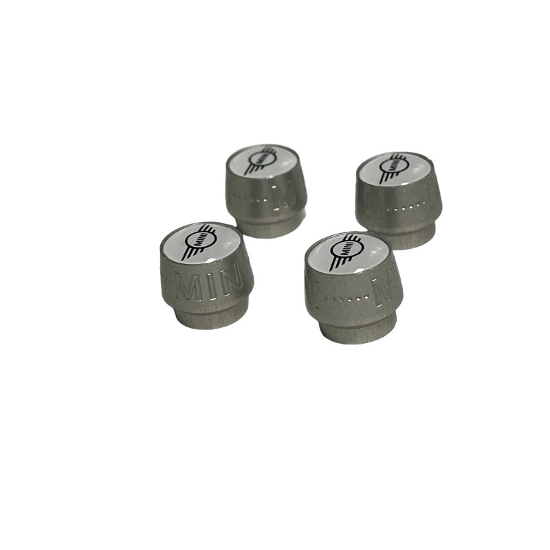 MINI Cooper Emblem Logo Silver Tire Valve Stem Caps Set