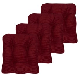 Sweet Home Collection Chair Cushion Crushed Memory Foam Pads Premium Slip Non Skid Microdot Rubber Back Tufted 16" x 16" x 3.25" Thick Seat Cover, 4 Count (Pack of 1), Burgundy Red