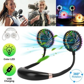 USB Portable Hanging Neck Cooling Fan Air Cooler LED with Aromatherapy & Massage - Color: white