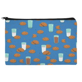 Chocolate Chip Cookies and Milk Pattern Makeup Cosmetic Bag Organizer Pouch