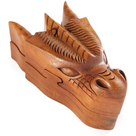 Brave Wings Hand Carved Wooden Box ~ Dragon Head ~ OOAK Unique Figurine Statue Sculpture Gift for Birthdays Christmas for Home Decor or Table Decoration ~ 3540