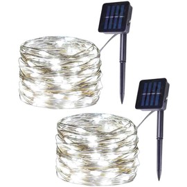 2 Pack White Solar Fairy Lights,39ft 100 LED Solar String Lights Outdoor Waterproof,8 Modes Copper Wire Solar Christmas Lights for Xmas,Garden, Patio, Wedding, Party Decorations