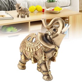 Wakects Elephant Statue, Lucky Feng Shui Elephant Ornament Elephant Sculpture Collectible Figurines Decorative Ornament for Home Office Store Shop Multi Size(Golden tuba)