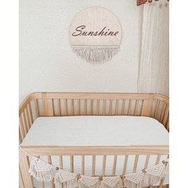 Mini Crib Sheets for Baby, Fitted Pack N Play Mattress and Mini Cribs 24" x 38", Neutral Muslin Cotton Mini Crib Mattress Sheet with Boho Style, Soft and Breathable Comfort (White, Mini Crib Sheet)