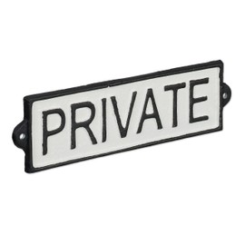 Relaxdays Cast Iron Wall Sign Private Decorative Metal Sign for Door & Wall Notice Sign White/Black Pack of 1