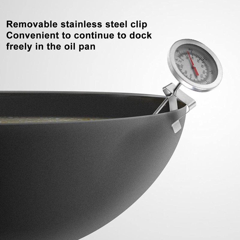 Oil thermometer with stainless steel probe, grill indicator for roasting,