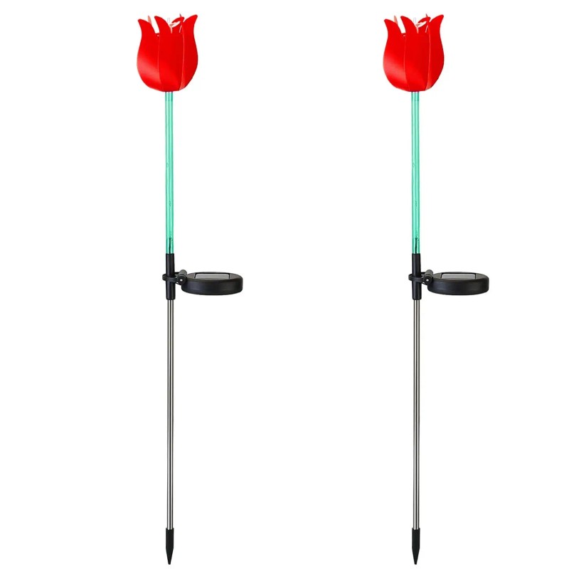2pcs Solar Powered Windmill Garden Light Waterproof Tulip Landscape Stake
