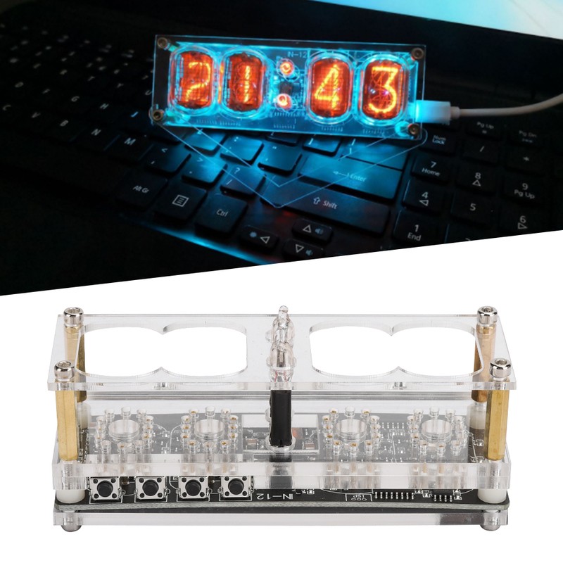 IN‑12 LED Tube Clock 4‑Bit Seven‑Color RGB LED Digital Nixie