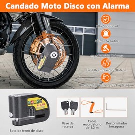 Rosvola Candado Moto Disco con Alarma Antirrobo 110 dB, Impermeable con Cable de Alerta 1.5m y 2 Llaves - Bloqueo de Freno para Motocicleta, Bicicleta, Scooter
