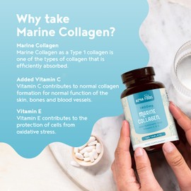 Marine Collagen Tablets 1400mg | with Hyaluronic Acid, Vitamin C, E, Zinc & Biotin | High Strength Hydrolysed Collagen Supplements for Women and Men | 120 Tablets | Skin, Joints & Hair | Alpha Foods