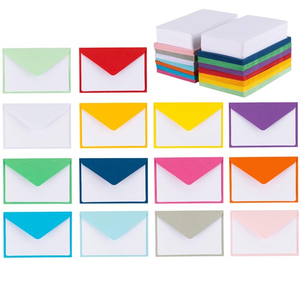 140 Mini Envelopes With White Blank Note Cards, Mini Envelopes 4"x 2.7" For Business Cards, Gift Cards (Assorted Colors)