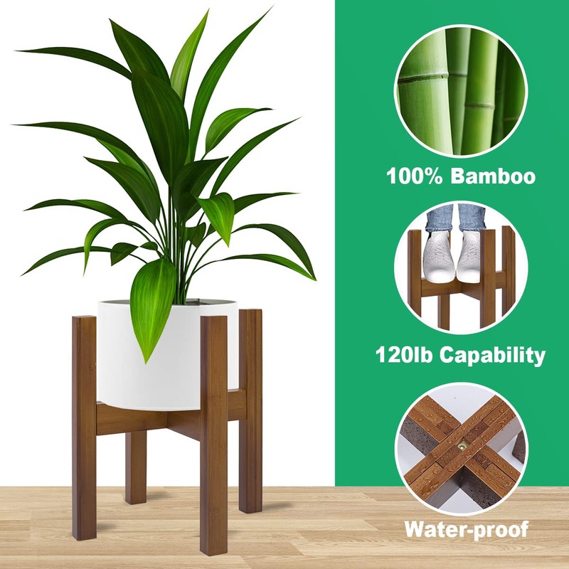 Rnined Adjustable Plant Stand Indoor,Bamboo Mid Century Modern Plants Stands,