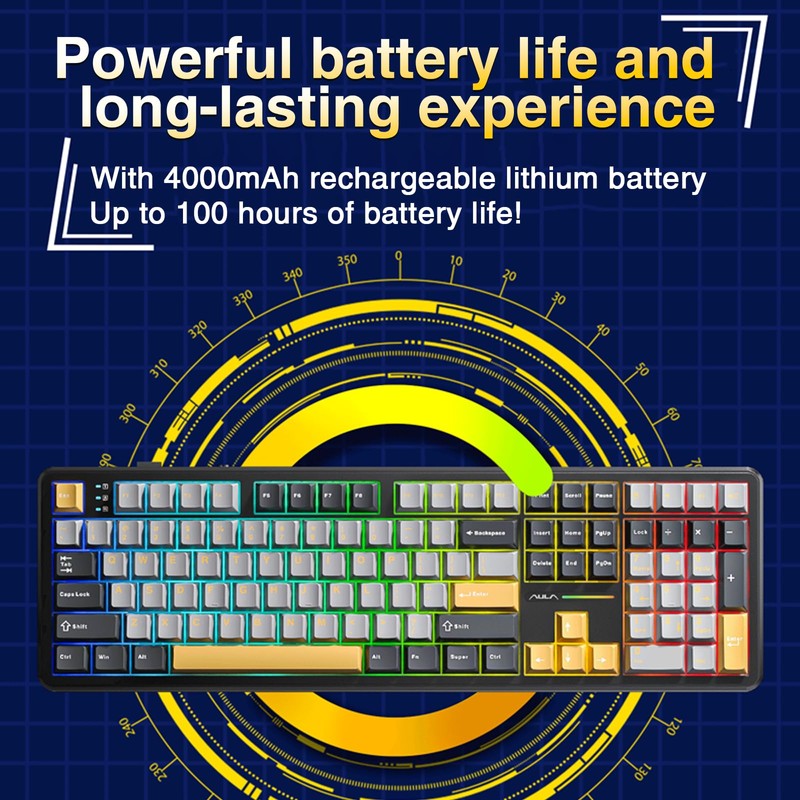 AULA F108 Wireless Mechanical Keyboard, Full Size Gaming Keyboard with