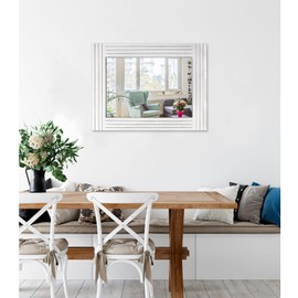 HLFMVWE Rustic Mirror for Wall Wooden Frame Rectangular Antique Wall Mirror Decor Farmhouse Bedroom Dresser Bedroom Entryway Mirror Large White 20" x 16"