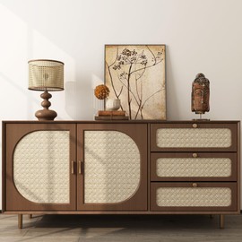 ReWallpaper Peel and Stick Rattan Wallpaper Adhesive Natural Beige Cane Webbing Removable Wallpaper Boho Faux Rattan Contact Paper for Furniture Shelf Liner Cabinet Vinyl Wrap Waterproof 15.8in×10ft