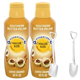 Southern Butter Pecan Liquid Coffee Creamer.- Pack of Two (2) 32 fl oz Bottles of Smooth & Creamy Delightful Coffee Creamer with Candy Freezer Mini Metal Shovel Spoons (Southern Butter Pecan) Shovel Spoons