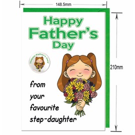 AK Giftshop Funny Humour Joke Father's Day Daughter Themed Card And Badge For A Step-Dad - From Your Favourite Step-Daughter
