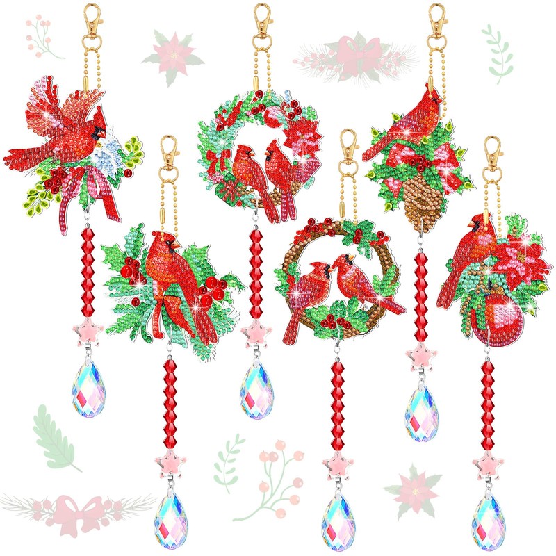 Perthlin 6 Pcs 5D Diamond Art Wind Chime Cardinal Diamond