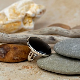 Tuscany Silver Large Round Onyx Ring - Size P