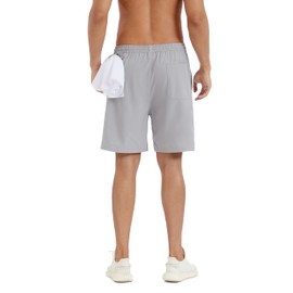 Aoyoting Men's Stretch Waist Casual Shorts-7" Quick Dry Running Athletic Shorts with Towel Loop Light Gray