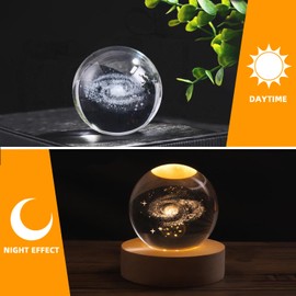 Coyoohouse Glowing Crystal Ball 3D Inner Carved Small Crystal Ball Light with Wood Base, Decorative Creative Gift Luminous Crystal Ball for Christmas Classmates and Kids Birthday (Clover), XY2012
