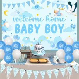 Fangleland Baby Shower Decorations Blue, It's a Boy Decorations Welcome Home Baby Boy Backdrop It's a Boy Bunting Banner Balloons Photo Booth Props for Gender Reveal Baby Shower Party Supplies
