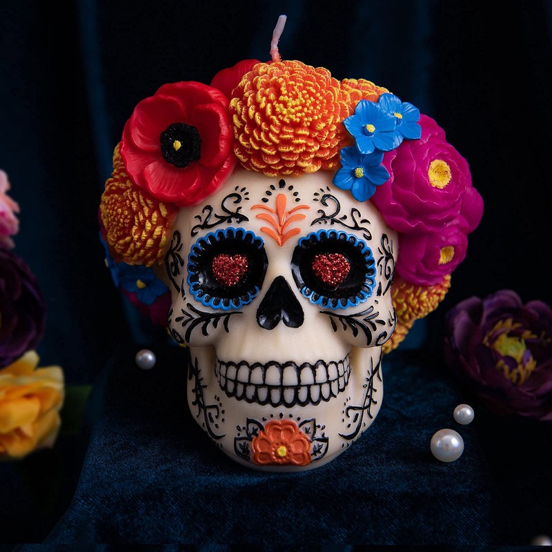 Dia De Los Muertos Floral Skull Scented Candle for Day