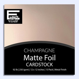 CHAMPAGNE Matte Foil Cardstock - 12x12 Foil Cardstock - Encore Paper | 15 Pack | 92 lb Weight (250 gsm) | Light Rose Gold Matte Finish | Acid & Lignin Free